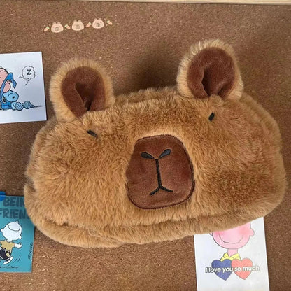 Cute Plush Capybara Pencil Storage Bag - Cartoon Animal Pen Case, Multifunctional Large Capacity Stationery Pouch