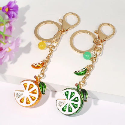EASYA Vintage Imitation Fruit Charm Keychain – Lemon, Persimmon & Strawberry Glass Pendant, Luxury Jewelry for Women