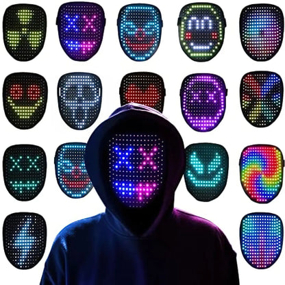 LED Mask with Gesture Sensing, Deformation, and Digital Glow - Perfect for Holiday, Christmas, Carnival, DJ Party, Makeup Ball, and More