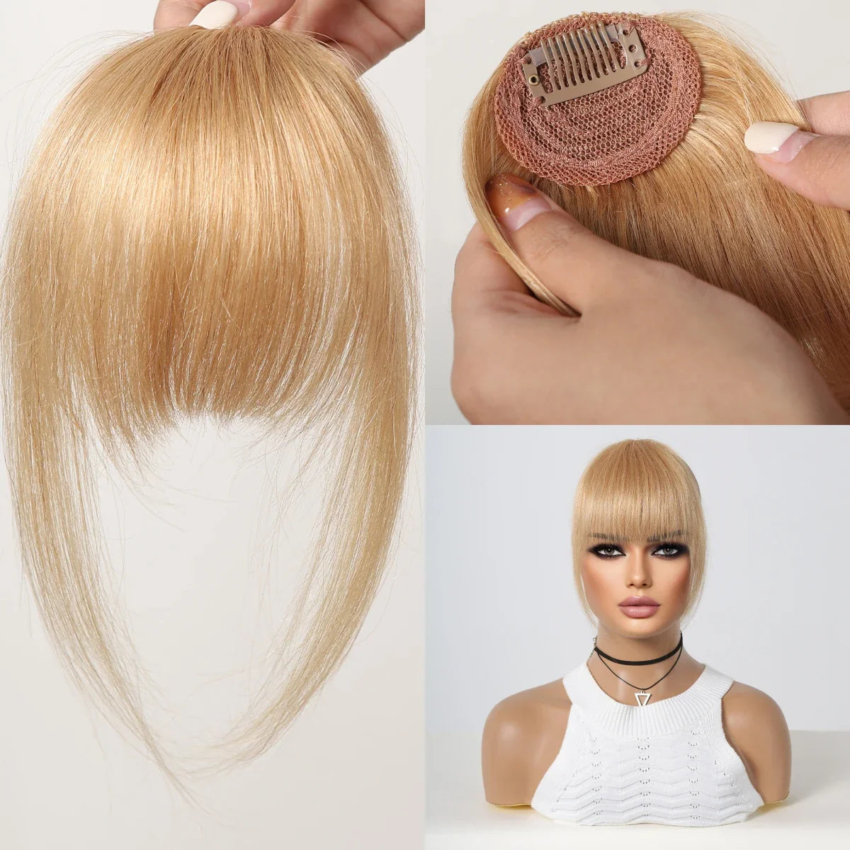 100% Human Hair Clip-In Bangs - Natural Brown Wispy Fringe with Temples, 4.5in Air Bang Hairpiece for Women