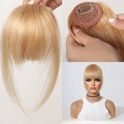 100% Human Hair Clip-In Bangs - Natural Brown Wispy Fringe with Temples, 4.5in Air Bang Hairpiece for Women