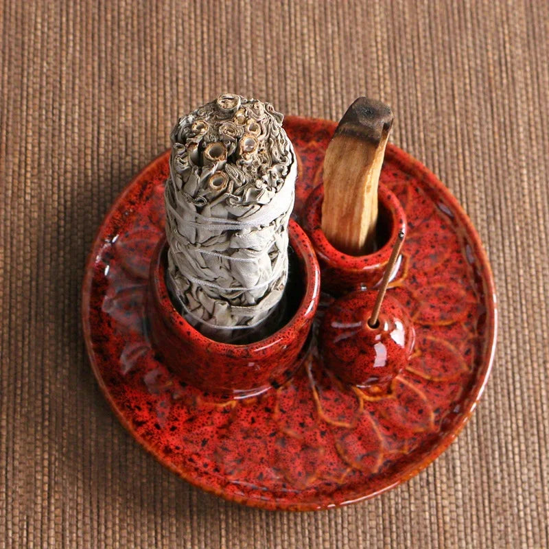Morandi Ceramic Candle Holder & 4 in 1 Incense Burner – Palo Santo, Sage, Stick & Cone Holder