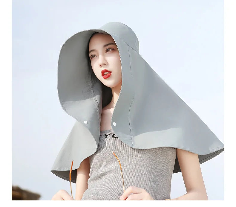 2024 New Women's Large Brim Sun Hat - Bucket Cap with Neck Flap for Full Anti-UV Protection - Washable Beach Panama Hat
