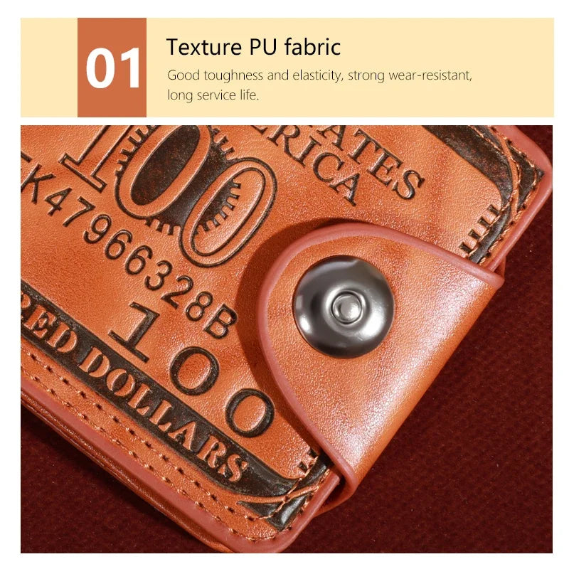 Men’s Leather Wallet with 100 Dollar Pattern — Large Capacity Card Holder Purse Bag
