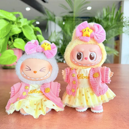 17cm Labubu Doll Clothes — Macaron Outfit Set with Hair Accessories | Cute DIY Gift for Kids