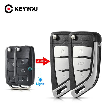 KEYYOU 2/3 Button Remote Flip Folding Car Key Shell - Compatible with VW Volkswagen MK4, Bora, Golf 4/5/6, Passat, Polo, Touran
