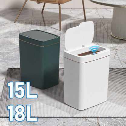 15/18L Smart Sensor Trash Can — Waterproof Touchless Automatic Motion Trash Bin for Kitchen & Bathroom