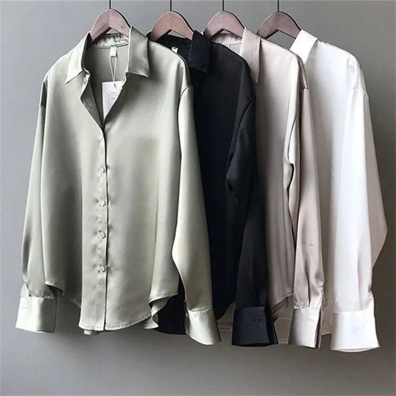 Women’s Spring & Autumn Blouse — Casual Long Sleeve Shirt with Turn-Down Collar DF4849
