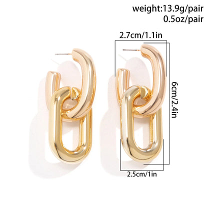 Vintage U-Shape Link Hoop Earrings – Geometric Punk Metal Jewelry for Women