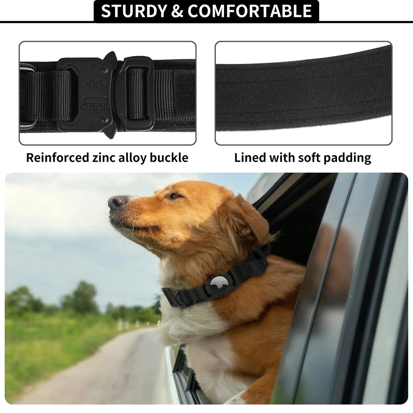 Adjustable Nylon AirTag Dog Collar with Metal Buckle – Anti-Lost Tactical Pet Tracking Accessory