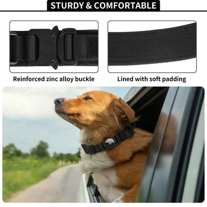 Adjustable Nylon AirTag Dog Collar with Metal Buckle – Anti-Lost Tactical Pet Tracking Accessory