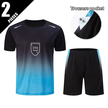 Men’s 2-Piece Summer Sports Set – Quick-Dry Breathable Short Sleeve T-Shirt & Pocket Running Shorts