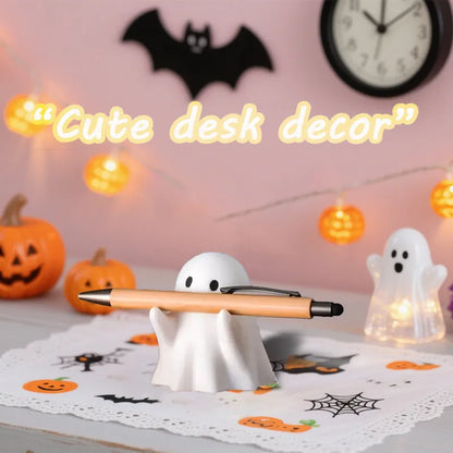 Cute Halloween Ghost Pen Holder – Little Ghost Statue Pencil Stand, Home & Office Desktop Decoration