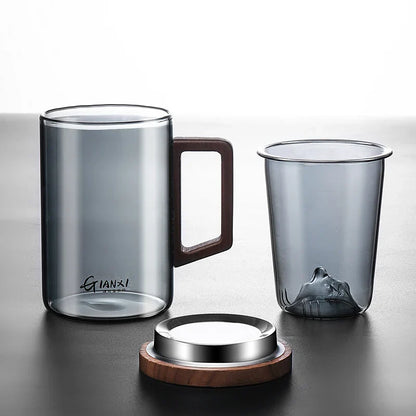 GIANXI High Borosilicate Glass Tea Cup with Belt Filter – Separate Flower Tea Water Cup for Original Tea Making