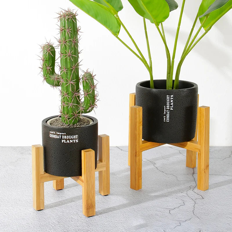Small Durable Wood Planter Pot Rack - Free Standing Flower Pot Holder for Home Garden Indoor Display and Bonsai Stand with Tray