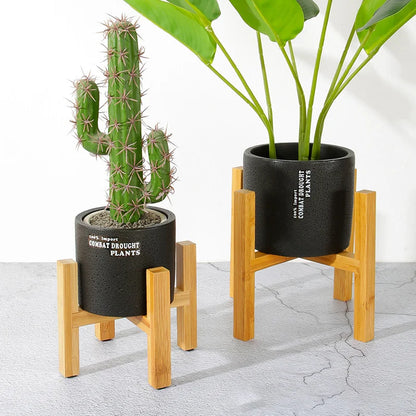Small Durable Wood Planter Pot Rack - Free Standing Flower Pot Holder for Home Garden Indoor Display and Bonsai Stand with Tray