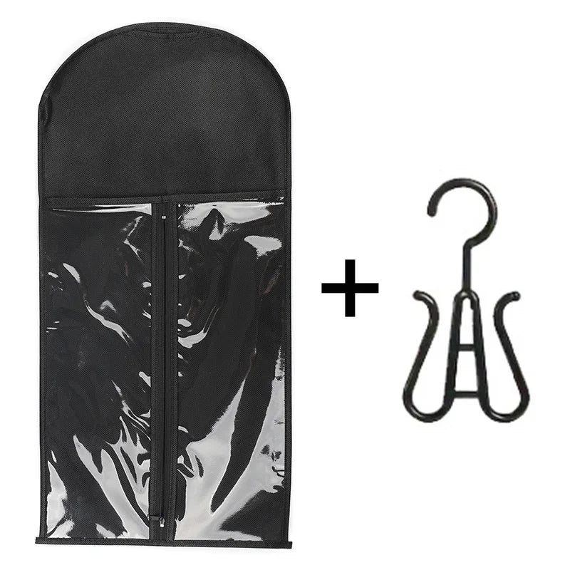 Transparent Wig Storage Bag with Hooks - Dustproof Wall Mounted Organizer for Salon & Home Hair Accessories