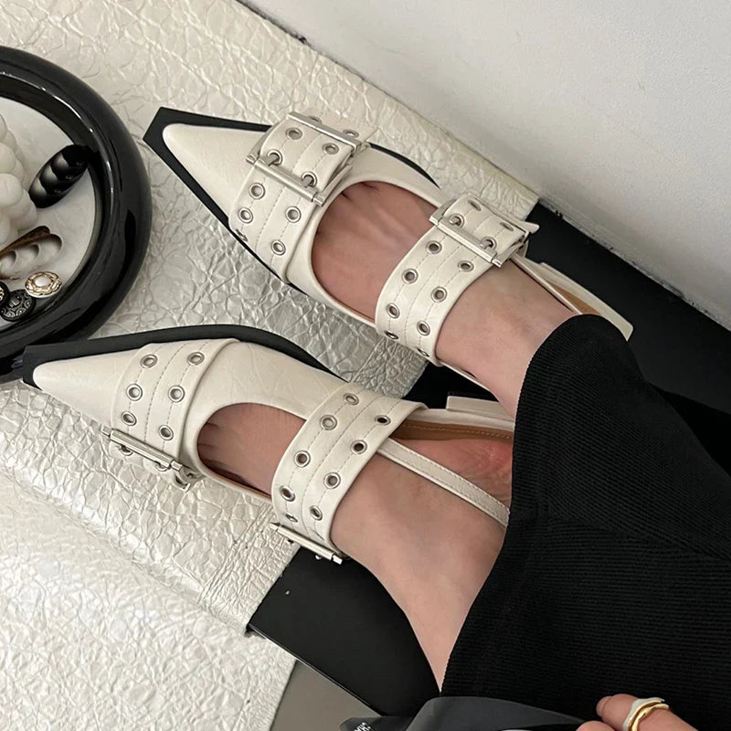 2025 Women’s Designer Flats – Luxury Buckle Slingback Sandals with Pointed Toe, Casual Mules for Ladies