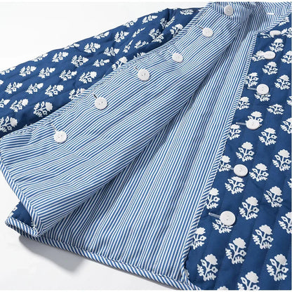 2025 Women’s Printed Quilted Padded Jacket – Collared Cotton Coat with Contrast Piped Pockets, Casual Autumn Outerwear