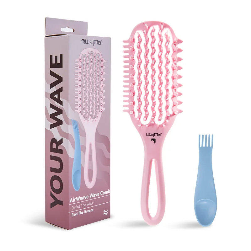 WANMEI Air Cushion Detangler Brush Set – Scalp Massage Comb, Cleaner & 52 Hair Bands, Anti-Frizz Wet/Dry Styling Tool