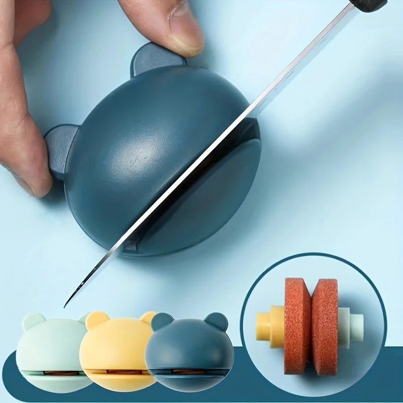Kitchen Knife Sharpener — Mini Portable Multifunction Sharpening Stone, Cartoon Frog Ear Design for Household and Outdoor Use
