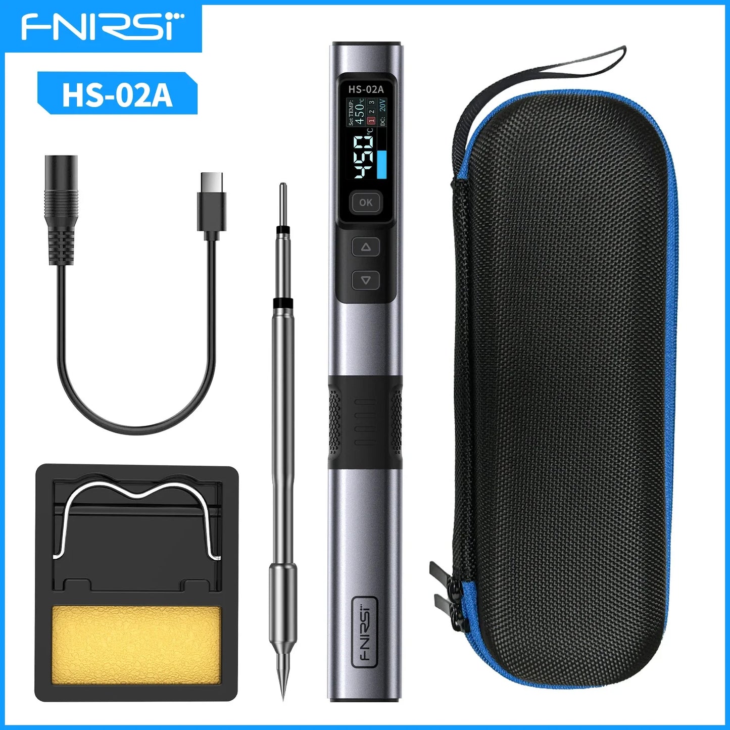 FNIRSI HS-02 Adjustable Temperature Soldering Iron – 20V 100–450℃ 100W Portable Welding & Repair Rework Station Tool