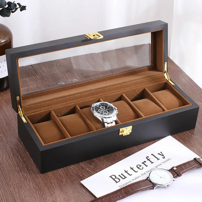 Handmade Wood Watch Box — 6/10/12 Grid Display Case & Jewelry Holder, Organizer for Watches Storage