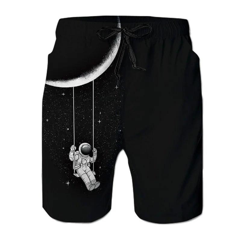 Men's Dinosaur Cat 3D Print Beach Shorts - Fun Hawaiian Swim Trunks