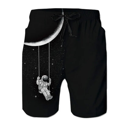 Men's Dinosaur Cat 3D Print Beach Shorts - Fun Hawaiian Swim Trunks