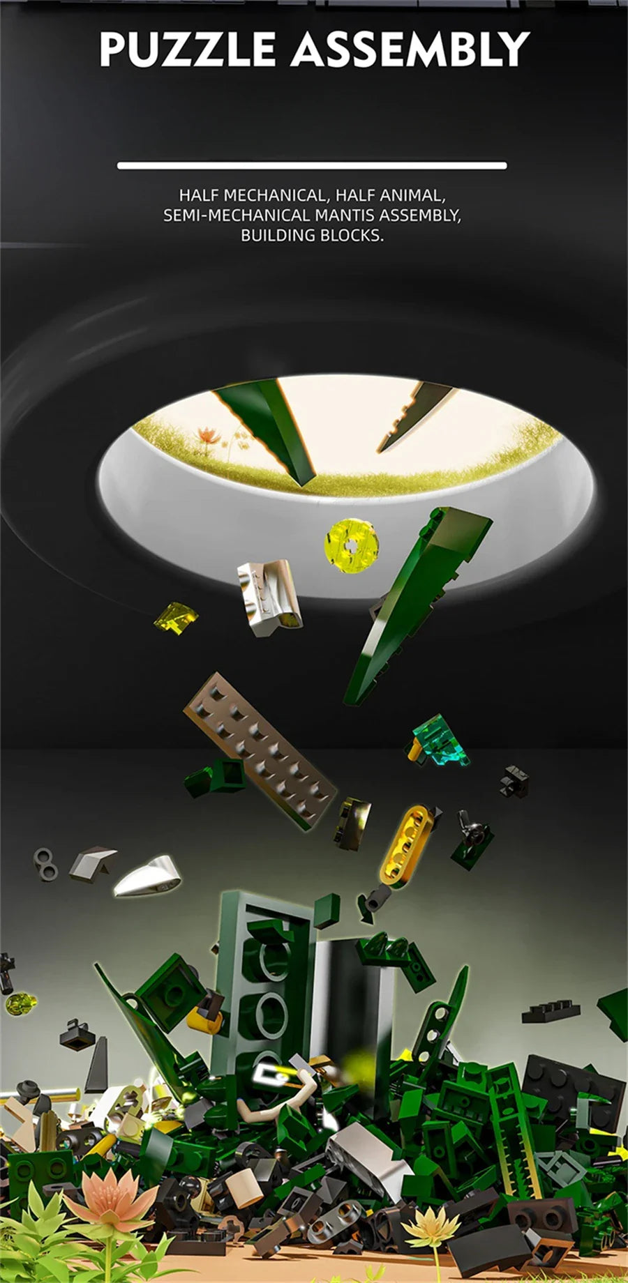 Mechanical Shark & Sea Life Building Blocks Set – Crocodile, Parrot, Mantis, Frog, Manta Ray Toy for Kids