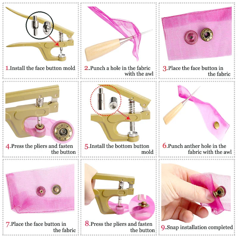 Metal Snap Fasteners Button Kit with Installation Pliers – Sewing Accessories for Jackets, Clothing & Leather Craft