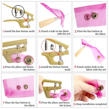 Metal Snap Fasteners Button Kit with Installation Pliers – Sewing Accessories for Jackets, Clothing & Leather Craft