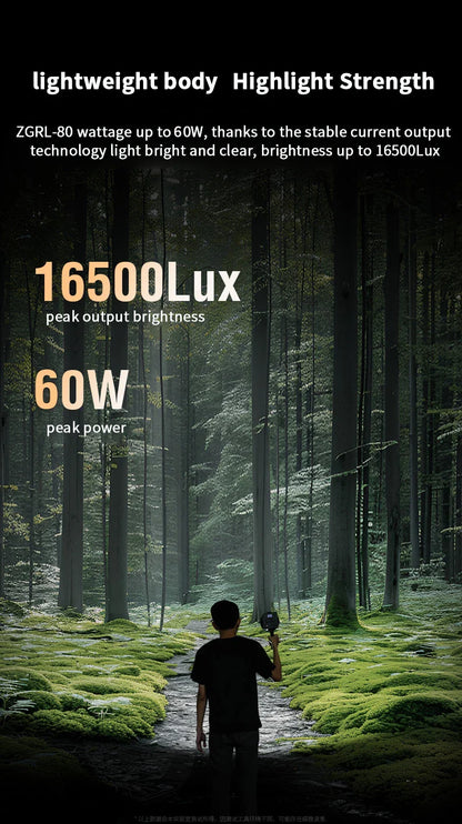 60W Pro Portable LED Video Light – COB Bi-Color Photography Light (2800K-7500K) for Livestreaming, Handheld Outdoor Shooting