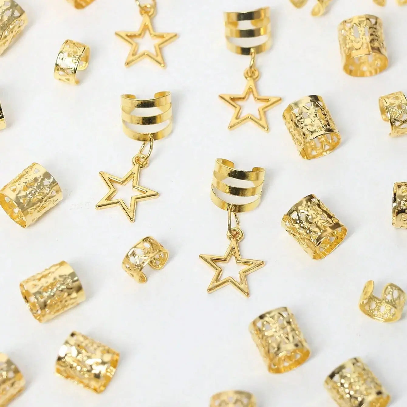 36pcs Star Decor Hair Ring Accessories: Beads Hair Braid Rings Clips - Dread Locks Metal Cuffs for Hair Braiding Decoration