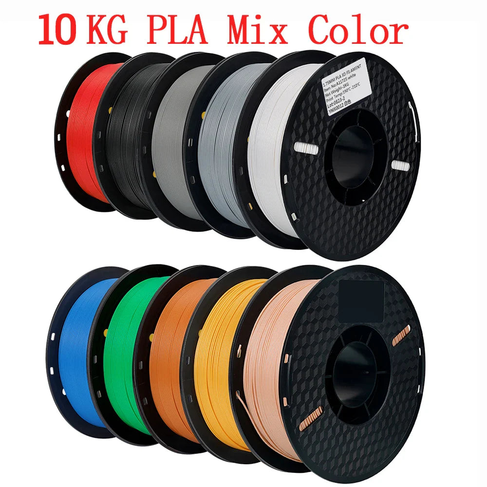 KINGROON 3D Printer Filament 22LBS — 10 Rolls 1KG 1.75mm PETG & PLA, Eco-Friendly Mixed Colors, High Toughness