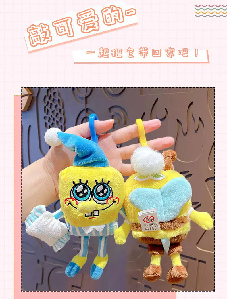 Potdemiel Anime Pink SpongeBob & Patrick Star Kawaii Plush Keychain — Cosplay Stuffed Keyring Gift for Kids