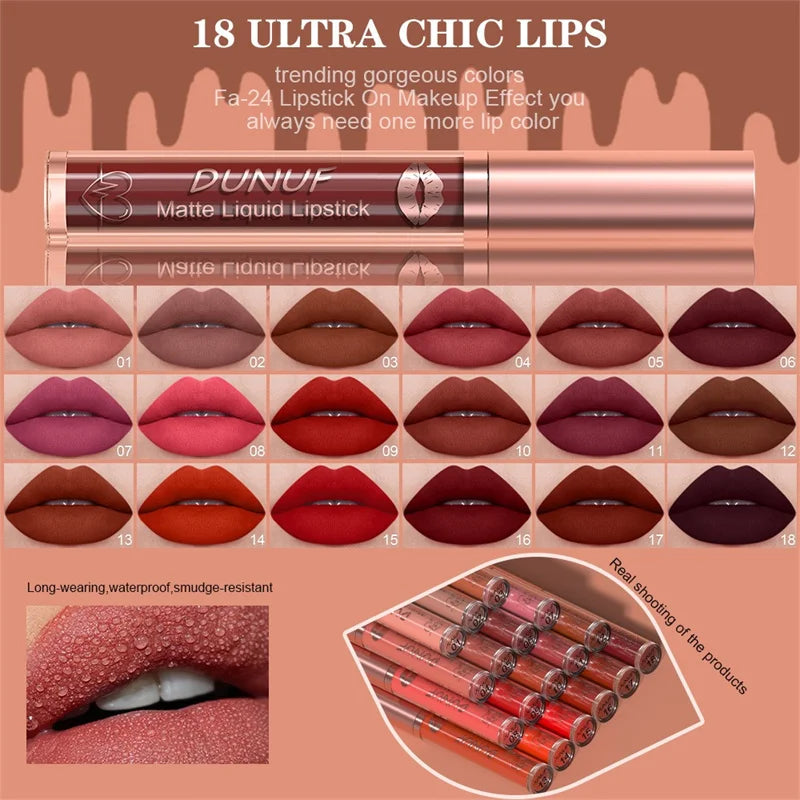 Matte Velvet Dark Red Brown Lip Gloss – Long-Lasting Waterproof Liquid Lipstick with Natural Moisturizer & Transparent Lip Oil