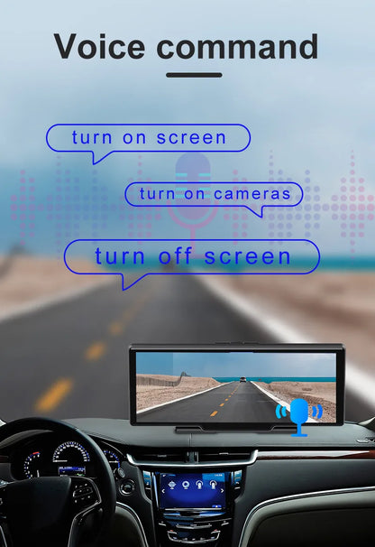 4K 10.26-Inch Dash Cam with Rearview Camera – WiFi CarPlay & Android Auto DVR, GPS Navigation, Dual Lens Mirror Recorder with AUX