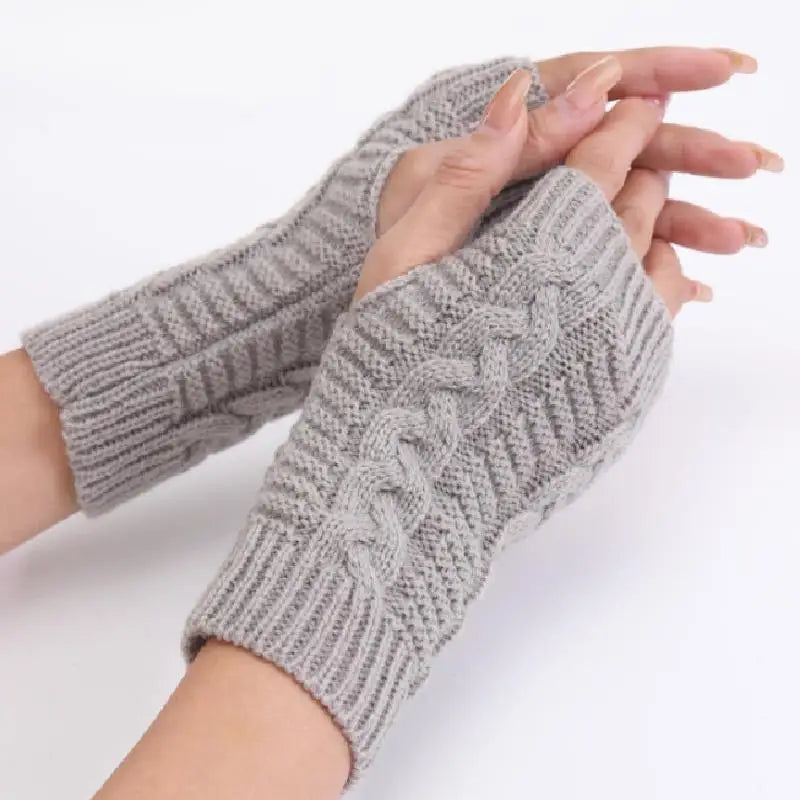 Women’s Stylish Winter Fingerless Gloves — Hand Warmer Arm Crochet Knitting Faux Wool Mittens with Twist Pattern