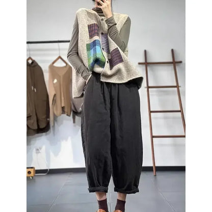 DIMANAF Plus Size Women’s Plaid Sleeveless Vest Sweater – Oversized Casual Loose Vintage Lady Knit Jumper Cardigan