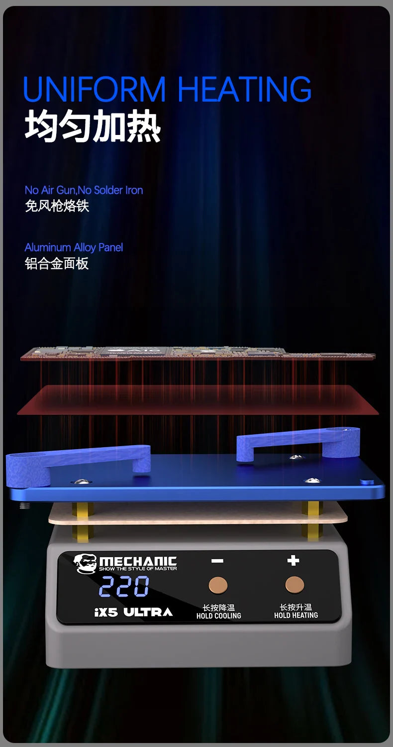 MECHANIC IX5 Universal Preheating Platform – Motherboard Layering, Tin Planting & Glue Removal Heating Table Tool
