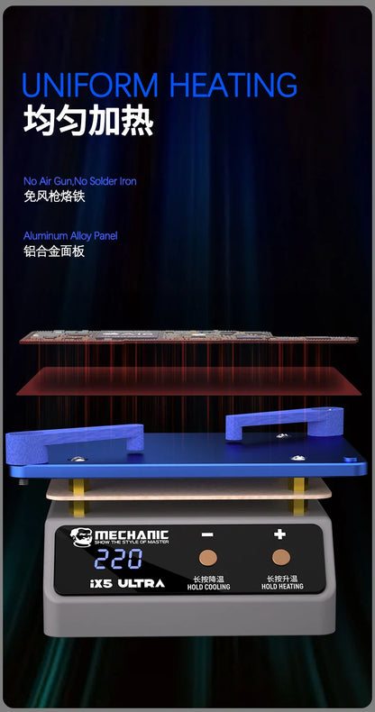 MECHANIC IX5 Universal Preheating Platform – Motherboard Layering, Tin Planting & Glue Removal Heating Table Tool