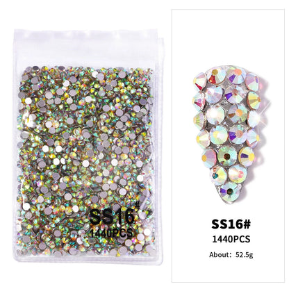 12-Grid 3D Glass AB Crystal Nail Art Rhinestones Kit – Flatback Round Beads with Tools for Nail Jewelry & Diamond Decoration