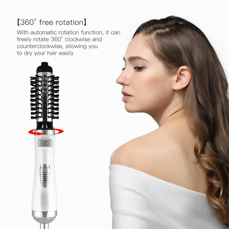 Automatic Rotating Hot Air Brush 2-in-1 – 360° Curling Iron & Hair Dryer Comb for Salon-Style Styling