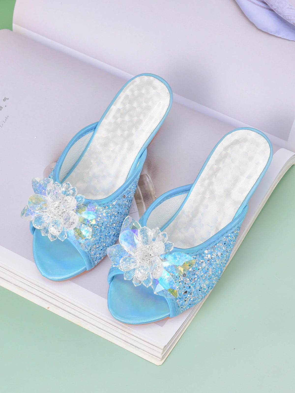 Girls’ Crystal Princess Slippers - High Heel Dress Shoes for Children