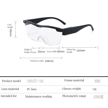 2.5X Magnifying Headband Glasses with LED Light — Portable Acrylic Lens Magnifier for Reading & Repairs