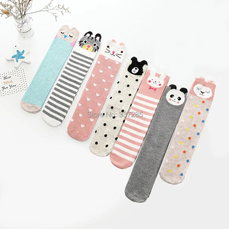 Cute Cartoon Animal Knee-High Socks for Babies & Kids – Warm Cotton Ankle & Over-Knee Socks for Girls