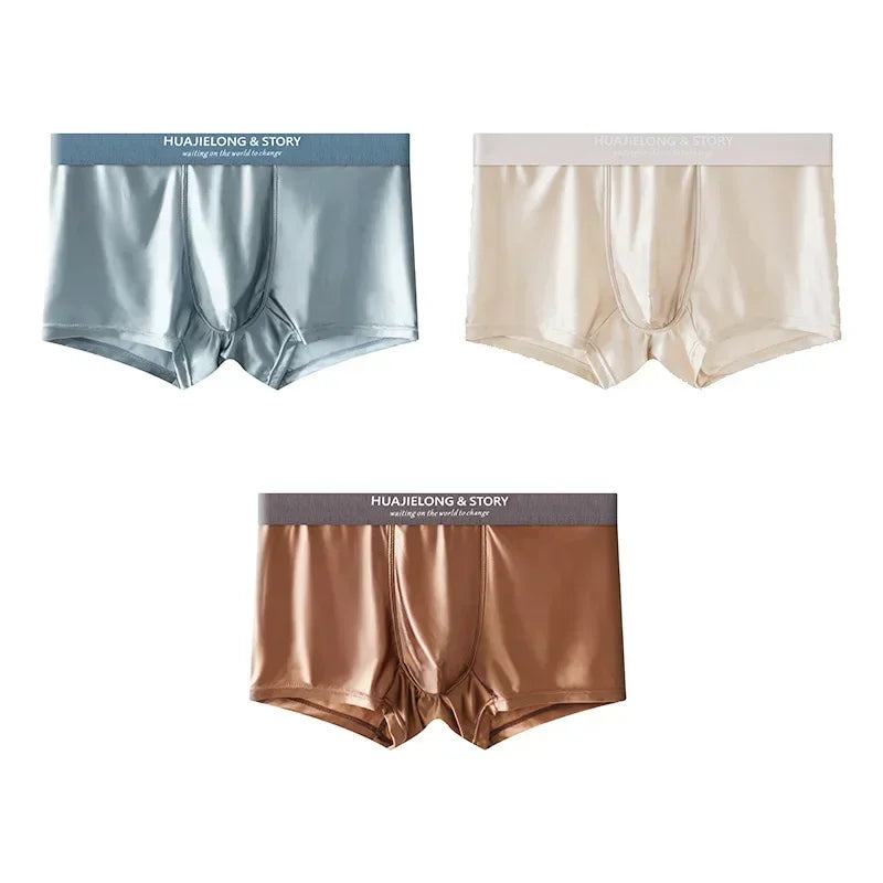 Men’s Ice Silk Boxer Shorts – Breathable Satin-Like Mesh Summer Underwear, Skin-Friendly Comfort Fit (1–3 Pack)