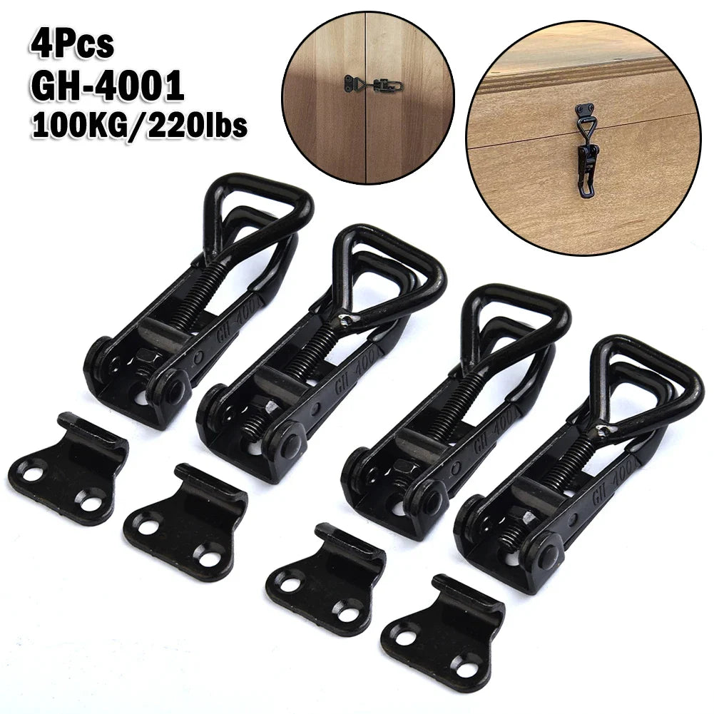 4pcs Adjustable Toolbox Metal Toggle Clamp - Quick Release Latch Catch, Anti-Slip Push-Pull GH-4001 Toggle Clip