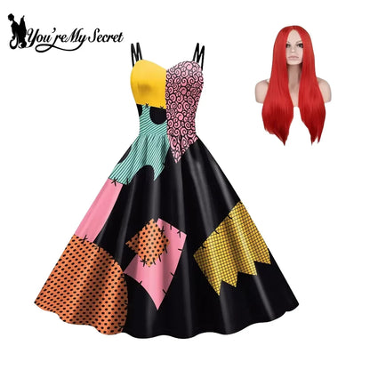 Sally Halloween Cosplay Dress Set - Long Sleeve Party Costume with Wig & Socks